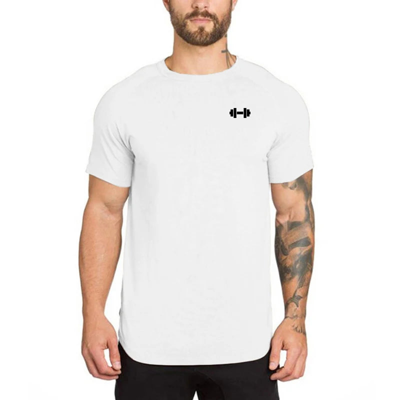 Gym Bodybuilding Workout Muscle Sportswear Mens Casual Short-sleeved Cotton Clothing Summer Fitness Breathable Slim Fit T-Shirts