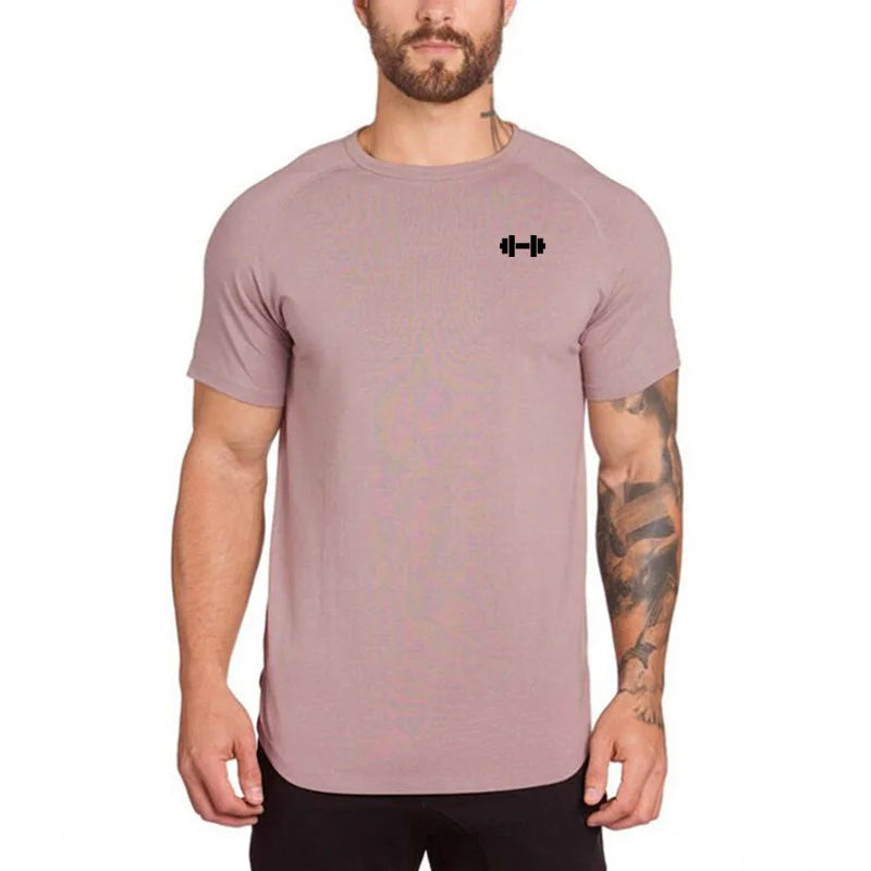 Gym Bodybuilding Workout Muscle Sportswear Mens Casual Short-sleeved Cotton Clothing Summer Fitness Breathable Slim Fit T-Shirts