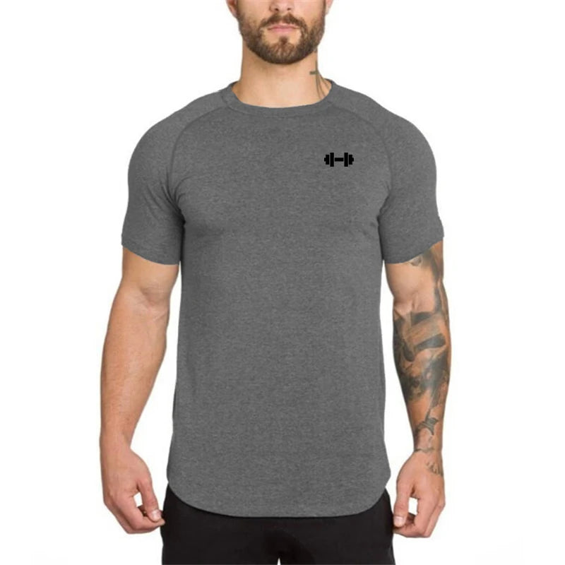 Gym Bodybuilding Workout Muscle Sportswear Mens Casual Short-sleeved Cotton Clothing Summer Fitness Breathable Slim Fit T-Shirts