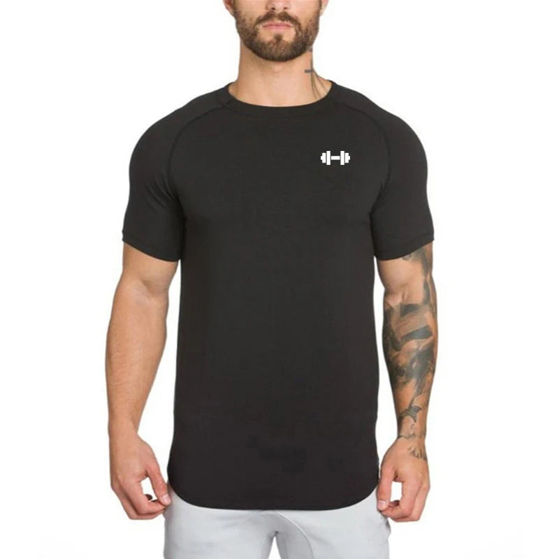 Gym Bodybuilding Workout Muscle Sportswear Mens Casual Short-sleeved Cotton Clothing Summer Fitness Breathable Slim Fit T-Shirts
