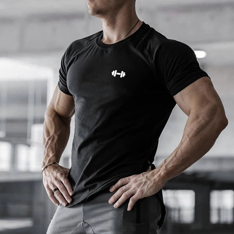 Gym Bodybuilding Workout Muscle Sportswear Mens Casual Short-sleeved Cotton Clothing Summer Fitness Breathable Slim Fit T-Shirts