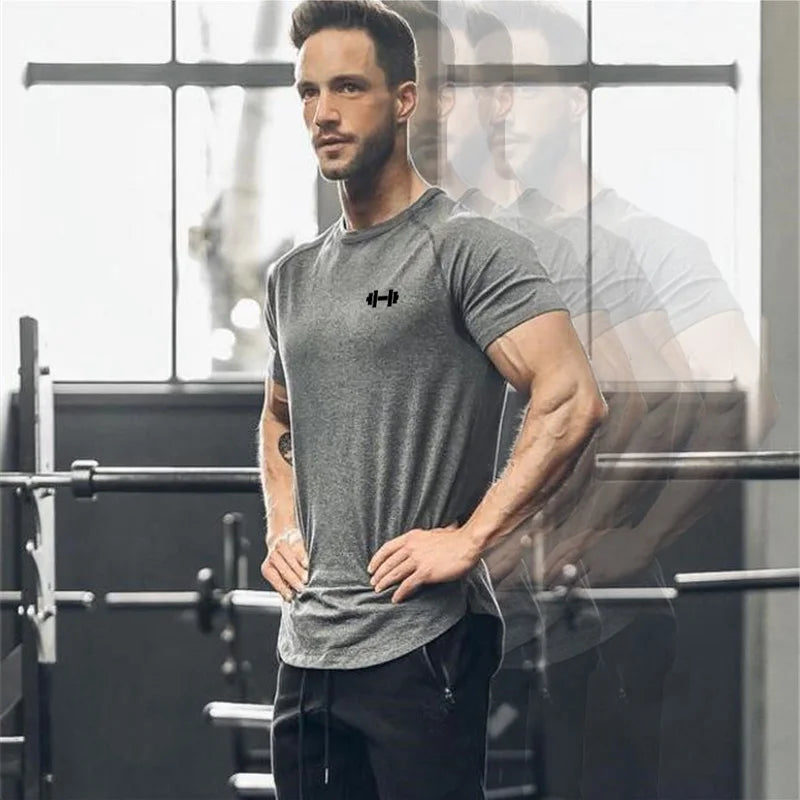 Gym Bodybuilding Workout Muscle Sportswear Mens Casual Short-sleeved Cotton Clothing Summer Fitness Breathable Slim Fit T-Shirts